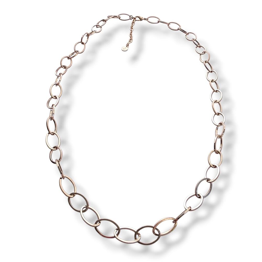 Graziano 1 Strand Old Silver gold Two Tone Long Neckace Crystal 34" Adjustable